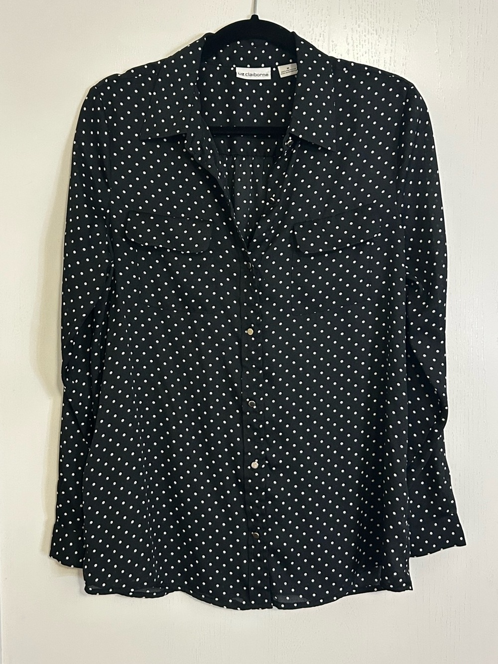 Liz Claiborne Black Polka Dot Button-Up Blouse